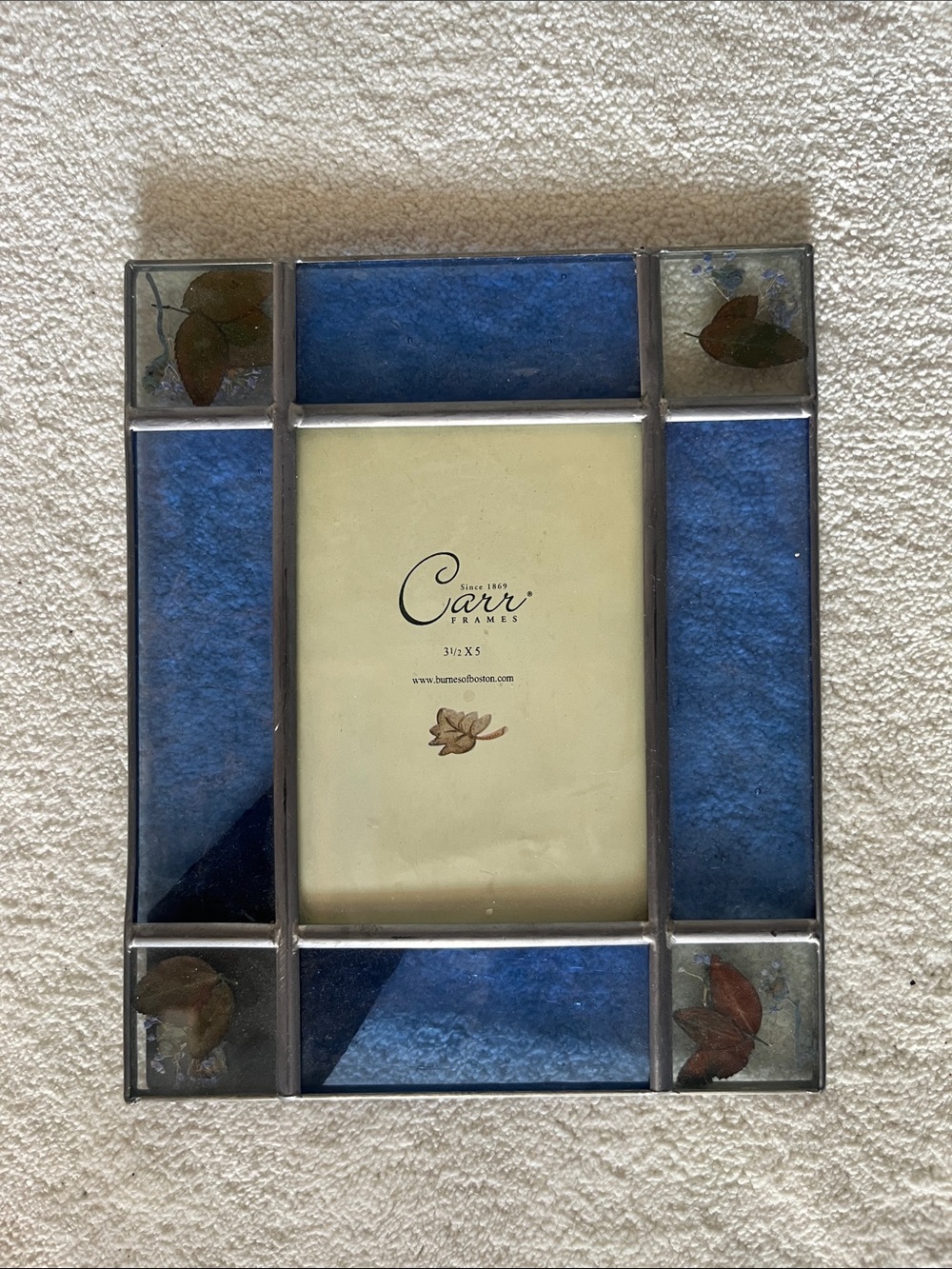 Carr Vintage 90's Stained Glass Pressed Flower Botanical Picture Frame